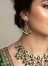 INA Emerald green kundan and meenakari Necklace set with maangtika,Indian Pakistani wedding jewelry, green colour traditional jewelry