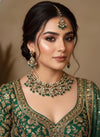 INA Emerald green kundan and meenakari Necklace set with maangtika,Indian Pakistani wedding jewelry, green colour traditional jewelry