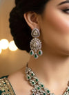 MEHRIN Green Kundan and reverse AD  necklace set with Maangtika, Indian Pakistani traditional wedding bridal jewelry