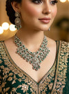 MEHRIN Green Kundan and reverse AD  necklace set with Maangtika, Indian Pakistani traditional wedding bridal jewelry