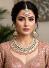 SIDAK Pink Kundan bridal jewellery necklace earrings maangtika,Punjabi Jewellery, Indian Kundan Set, cz zircon, Pakistani nikaah Jewelry