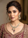 RIVENA Sabyasachi inspired Ruby colour cz and zircon sleek necklace set in  mehndi golden polish,Indian victorian style jewelry