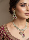 RIVENA Sabyasachi inspired Ruby colour cz and zircon sleek necklace set in  mehndi golden polish,Indian victorian style jewelry