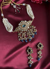 NASRIN Sabyasachi inspired Royal blue Fusion Kundan choker set, necklace set, indian  pakistani wedding jewelry in vintage gold finish