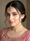 SAIRA Pink doublet stone maangtika in doublet stone, Indian bridal jewelry, forehead jewelry