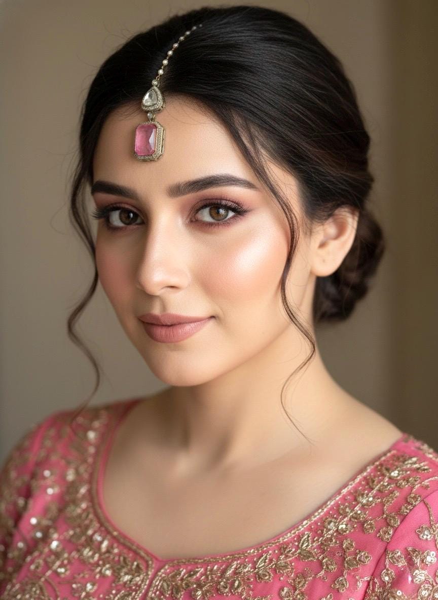 SAIRA Pink doublet stone maangtika in doublet stone, Indian bridal jewelry, forehead jewelry