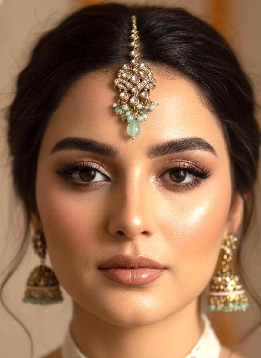 SHUBHI Mint colour kundan choker Necklace set with maangtika , Indian Pakistani wedding jewelry, mint colour traditional jewelry