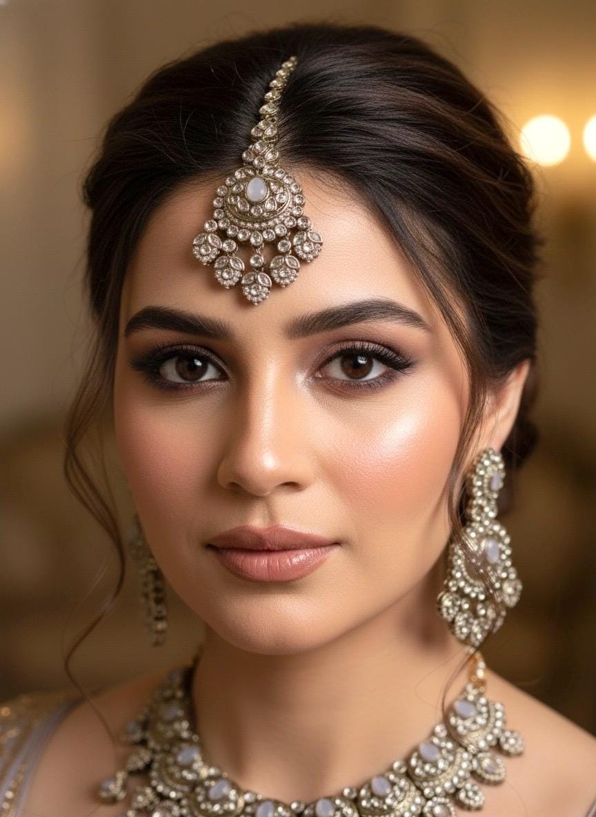 FRIDA Lavender grey Kundan necklace set with Maangtika, Indian Pakistani traditional wedding bridal jewelry