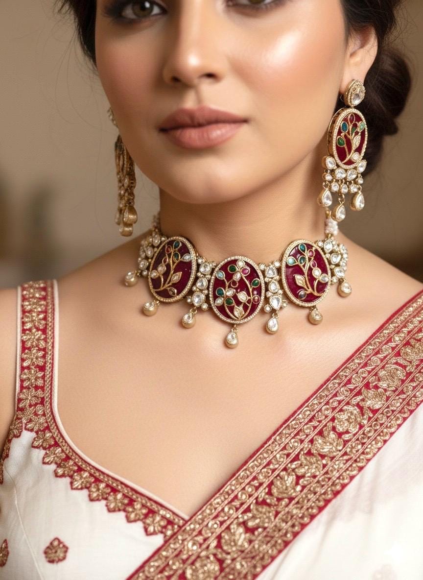 SOHINI Red Sabya Choker Set