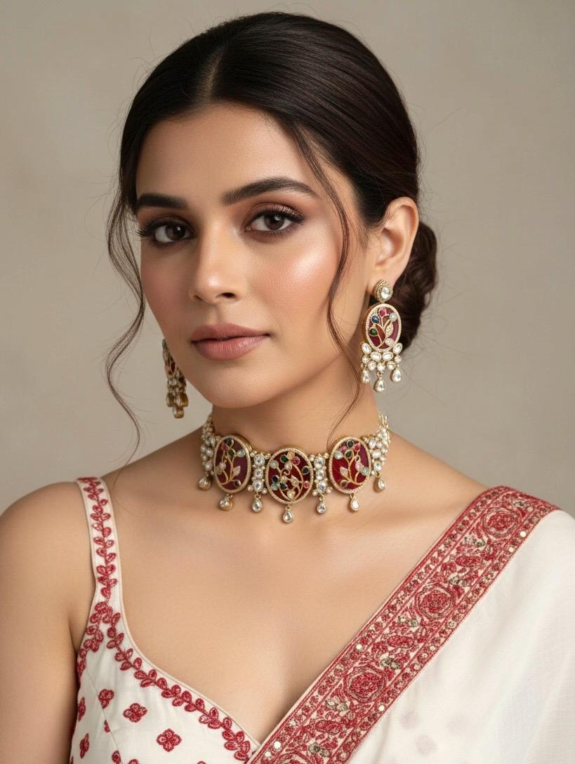 SOHINI Red Sabya Choker Set