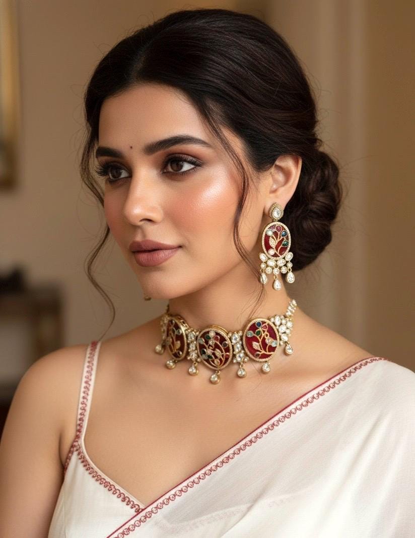 SOHINI Red Sabya Choker Set
