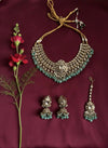 TANJINA Mint and golden cz Kundan choker necklace set with maangtika, Indian Pakistani wedding bridal jewelry