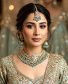 TANJINA Mint and golden cz Kundan choker necklace set with maangtika, Indian Pakistani wedding bridal jewelry