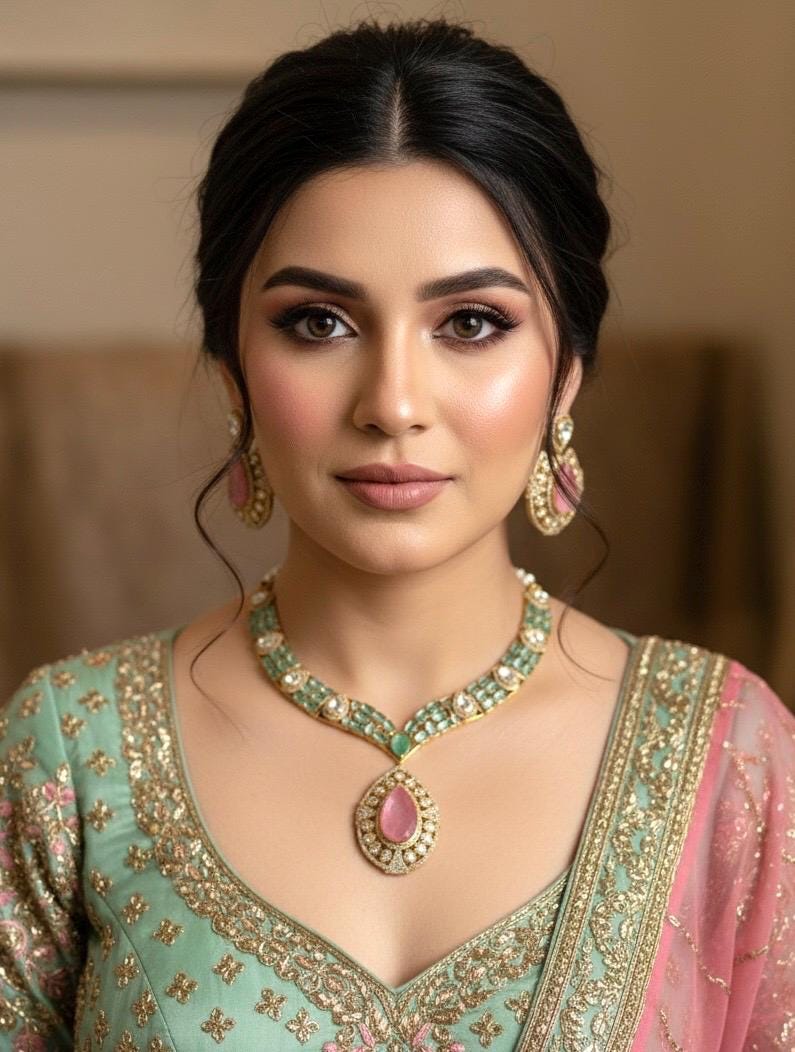 SUHAIRA Sabyasachi inspired mint pink colour  kundan necklace set in premium quality doublet stones,Indian wedding Bridal pakistani jewelery