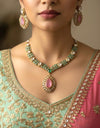 SUHAIRA Sabyasachi inspired mint pink colour  kundan necklace set in premium quality doublet stones,Indian wedding Bridal pakistani jewelery