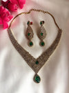 RUHIKA Emerald green cz and zircon  necklace set in mehndi golden polish,Indian Pakistani antique polish wedding jewelry