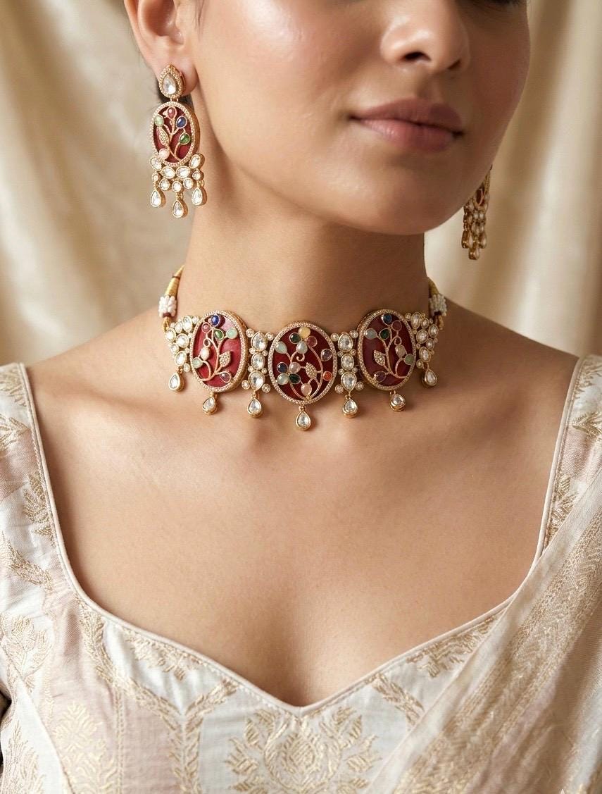 SOHINI Red Sabya Choker Set