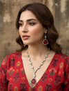 HIBA Ruby red doublet stone Necklace Set in Victorian Style