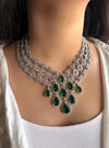 ASHITA Emerald green Necklace and earrings jewelry set in cz American  Diamond, Indian Pakistani wedding bridal jewelry