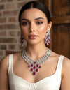 ASHITA Ruby Necklace and earrings jewelry set in cz American  Diamond, Indian Pakistani wedding bridal jewelry