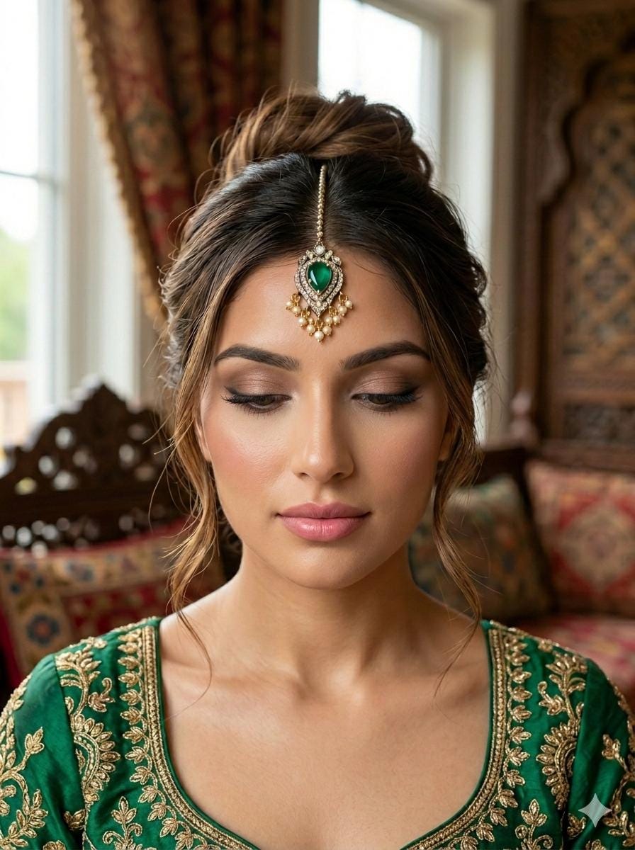KASHI Emerald green doublet stone maangtika, Indian bridal jewelry