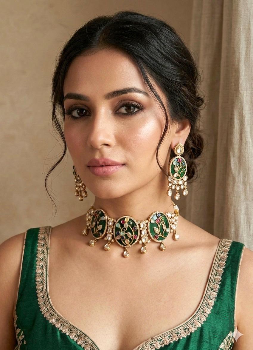 SOHINI Green Sabya Choker Set