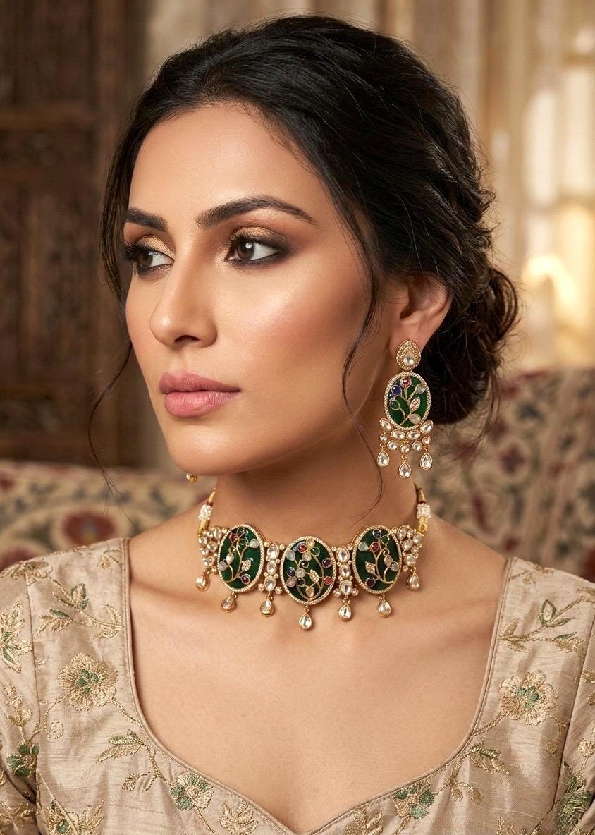 SOHINI Green Sabya Choker Set