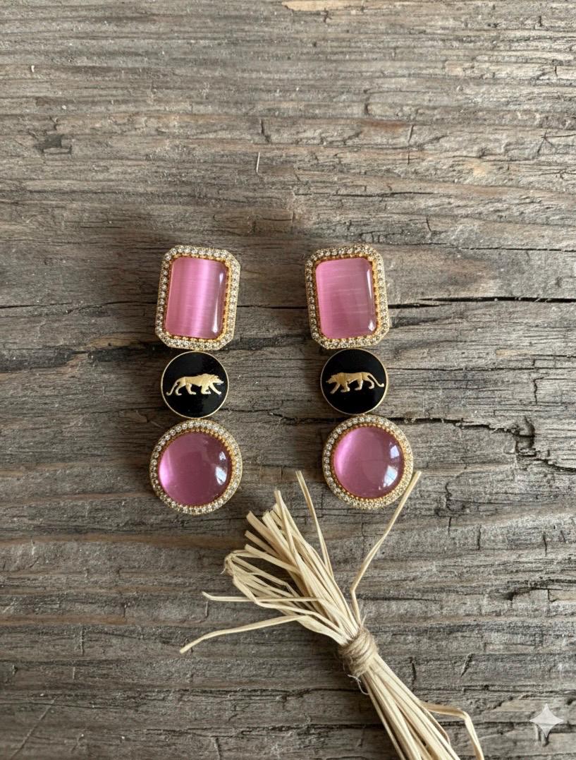 VIYA Sabyasachi inspired pink earrings, Indian fusion earrings in pink  colour, indo western jewelry