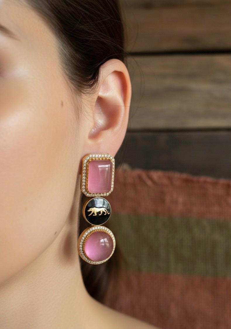 VIYA Sabyasachi inspired pink earrings, Indian fusion earrings in pink  colour, indo western jewelry