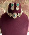LAVYA Emerald green  Doublet Stone Choker Necklace Set with Earrings,Indian Pakistani wedding jewelry