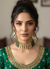 KUSUM Emerald Green kundan and polki Choker necklace with matching earrings ,Indian Pakistani wedding and festive jewelry