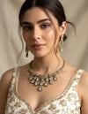 KOYEL clear stones cz zircon necklace set in  mehndi golden polish, antique polish Indian pakistani  jewelry
