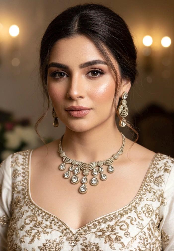 KOYEL clear stones cz zircon necklace set in  mehndi golden polish, antique polish Indian pakistani  jewelry