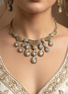 KOYEL clear stones cz zircon necklace set in  mehndi golden polish, antique polish Indian pakistani  jewelry