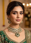 MEHRNAZ Royal look Emerald green kundan and polki choker Necklace Set,Indian Pakistani  wedding bridal jewelry in doublet stone