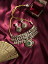 MEHRNAZ Royal look Emerald green kundan and polki choker Necklace Set,Indian Pakistani  wedding bridal jewelry in doublet stone