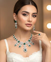 NIZA Emerald green American Diamond Necklace Set /Pakistani bridal nikaah wedding jewelry,Indian green colour jewelry maangtika included