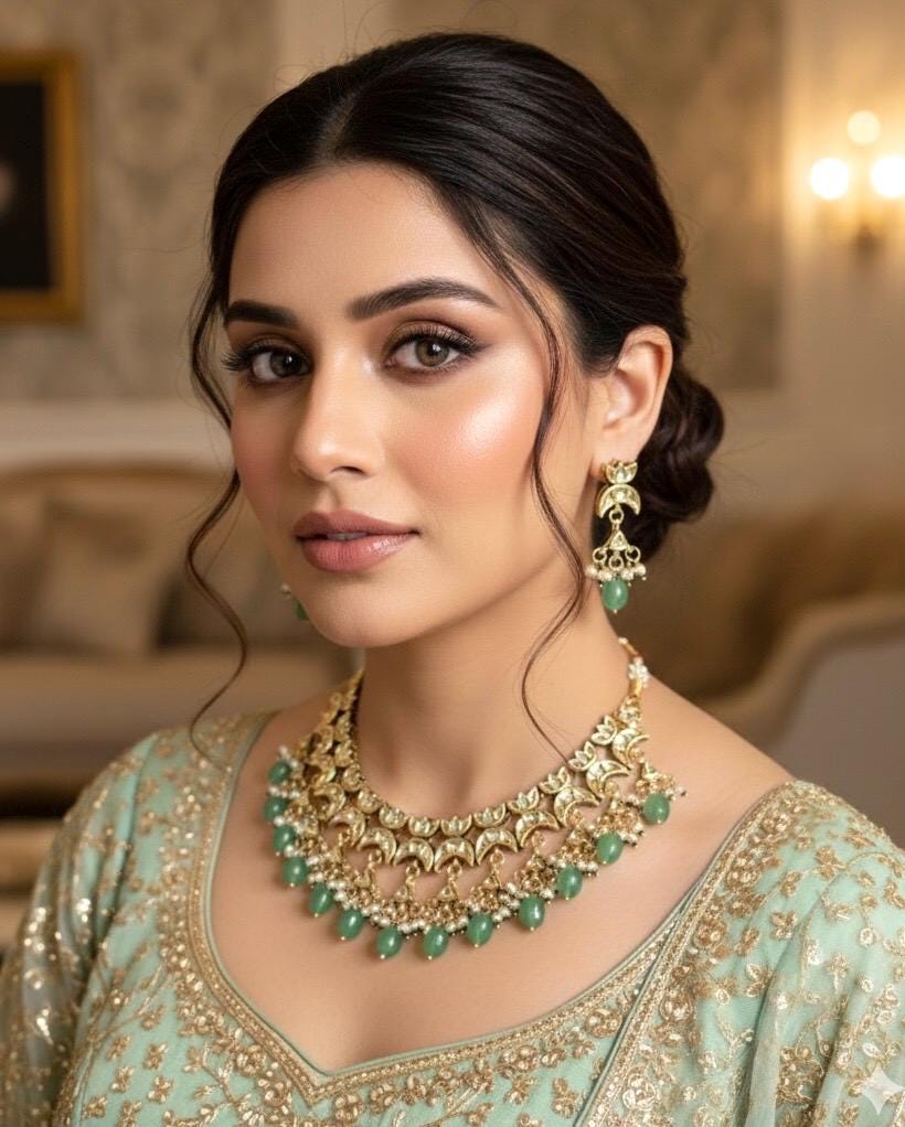 REYNA Sabyasachi inspired Mint  Fusion Kundan necklace set, indian wedding Rajwada jewelry/ pakistani jewelry