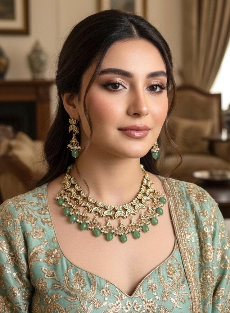 REYNA Sabyasachi inspired Mint  Fusion Kundan necklace set, indian wedding Rajwada jewelry/ pakistani jewelry