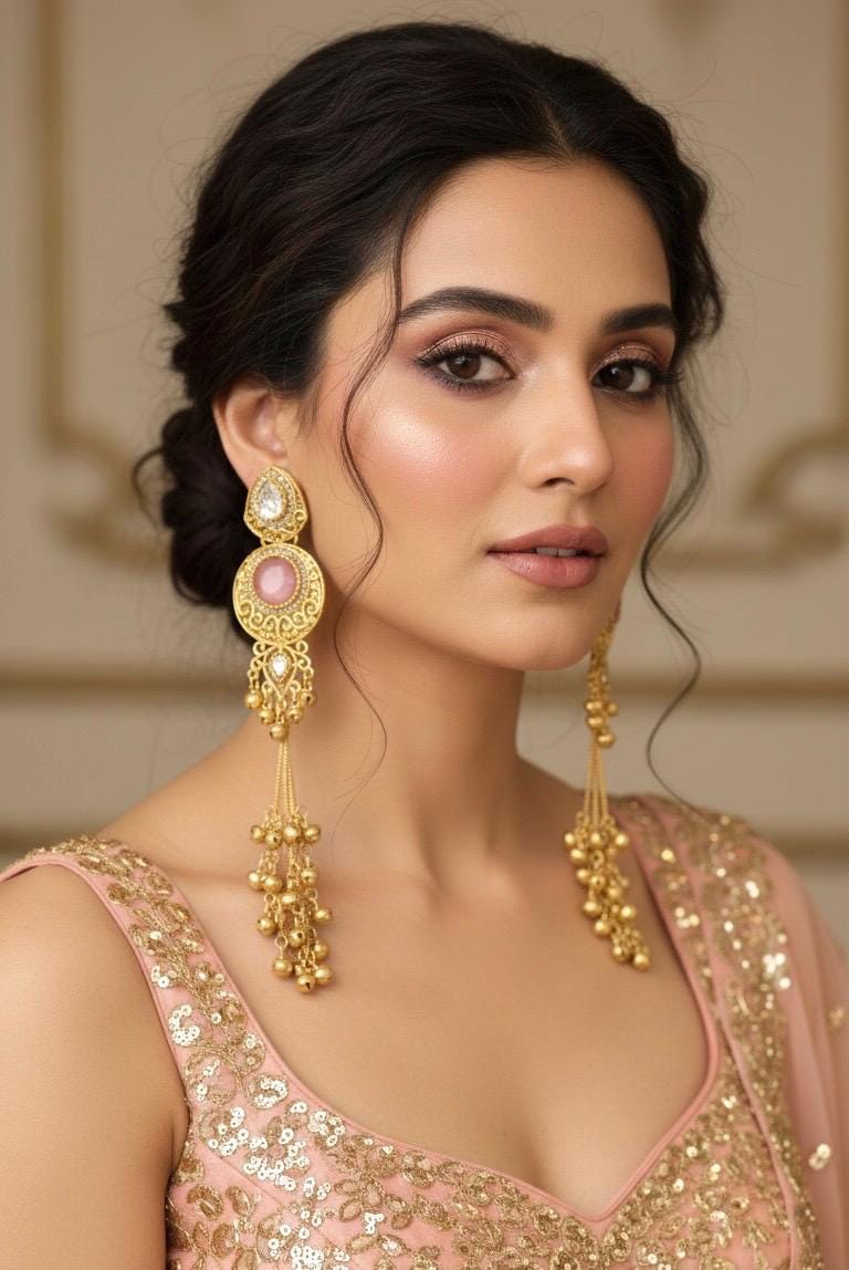SHIVI Pink and golden Ghunghroo earrings, Kashmiri long statement earrings, Indian Pakistani ethnic tradition wedding jewelry