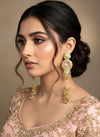 SHIVI Pink and golden Ghunghroo earrings, Kashmiri long statement earrings, Indian Pakistani ethnic tradition wedding jewelry