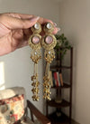 SHIVI Pink and golden Ghunghroo earrings, Kashmiri long statement earrings, Indian Pakistani ethnic tradition wedding jewelry