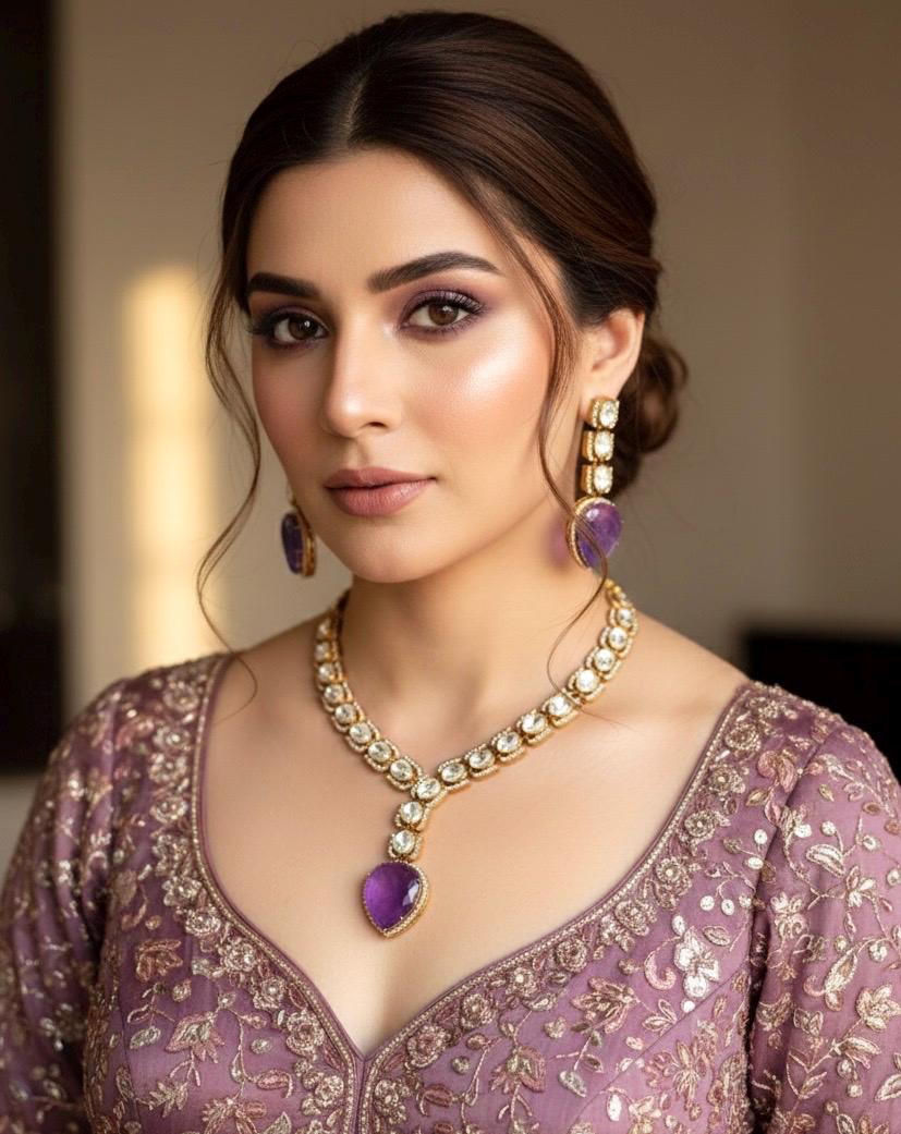 ZEHNAB Victorian look Amethyst purple necklace set in high quality doublet stones, Sabsyasachi inspired Indian jewelry