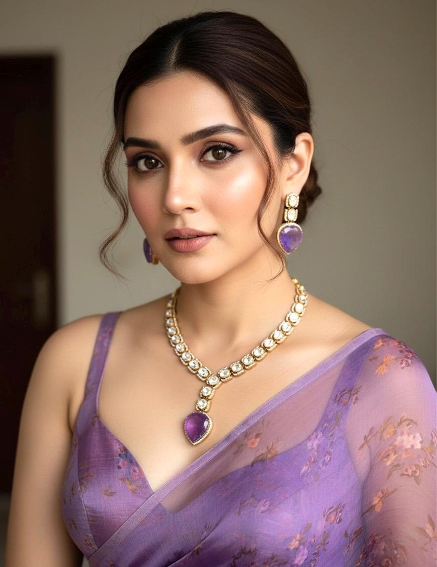 ZEHNAB Victorian look Amethyst purple necklace set in high quality doublet stones, Sabsyasachi inspired Indian jewelry