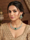 JAZMIN Premium quality Moissanite and kundan Necklace set in emerald green, Indian Pakistani wedding bridal jewelry