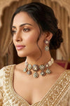 MAHVEEN Premium quality Moissanite and kundan Necklace set in ruby and emerald green, Indian Pakistani wedding bridal jewelry