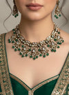 INA Emerald green kundan and meenakari Necklace set with maangtika,Indian Pakistani wedding jewelry, green colour traditional jewelry