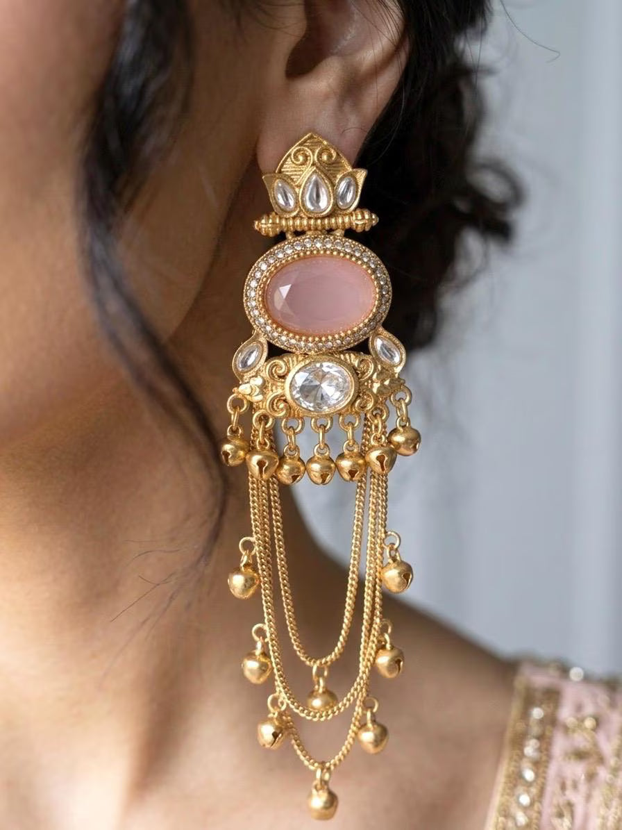 PRIA Pink Gold Kashmiri Earrings