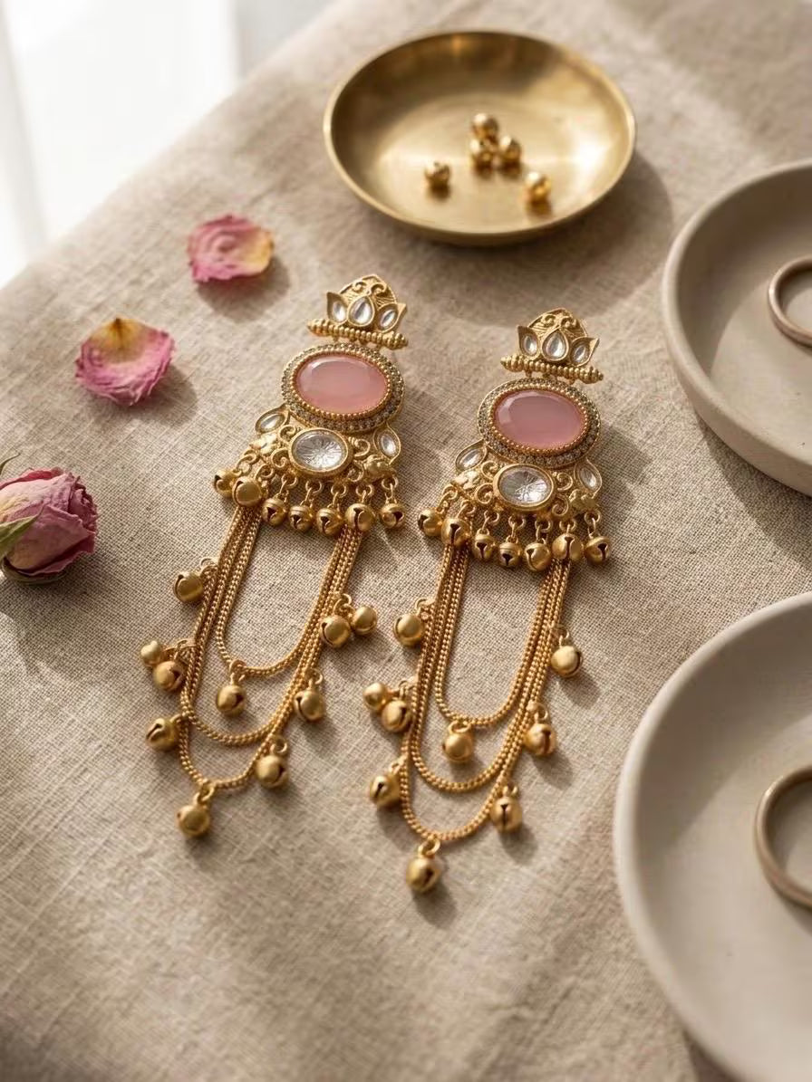 PRIA Pink Gold Kashmiri Earrings