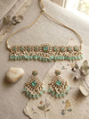GAURI mint and golden cz Kundan and moissanite replica choker necklace set , Indian Pakistani wedding bridal jewelry
